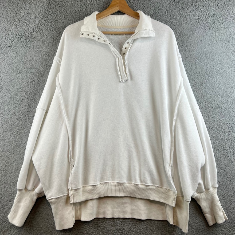Free People We The Free White Snap Henley Oversized Sweatshirt Small